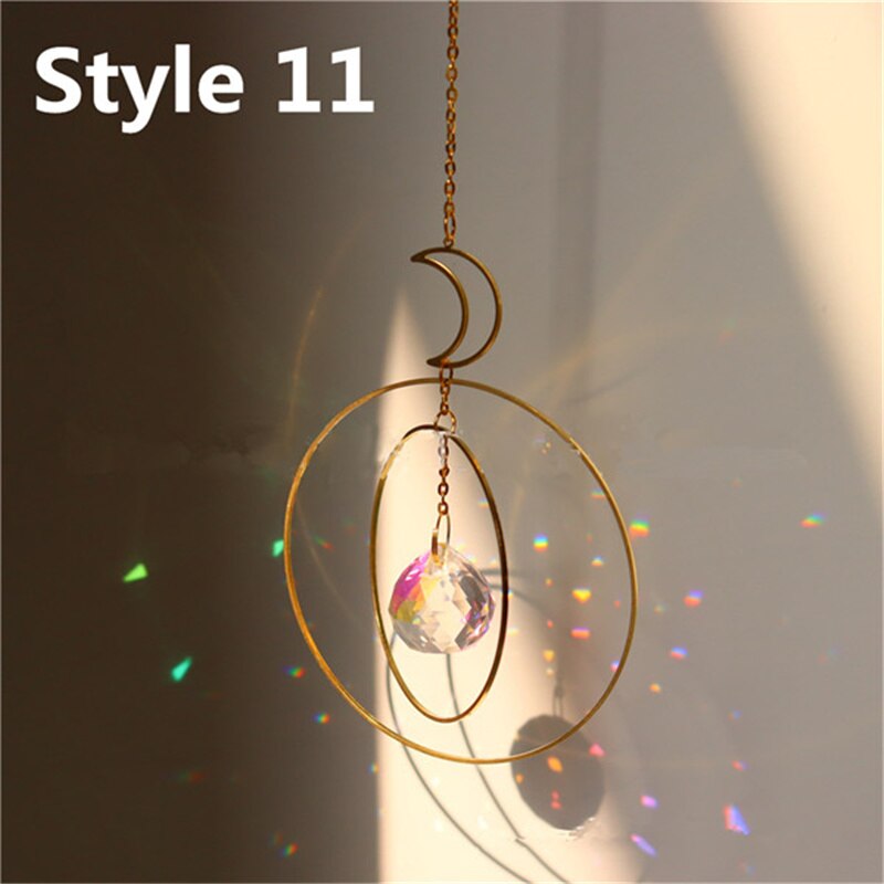 Home Decor Crystal Pendant Hanging Curtain Windchimes Sun Light Catcher Star Moon Pendant Rainbow Wind Chime: style 11
