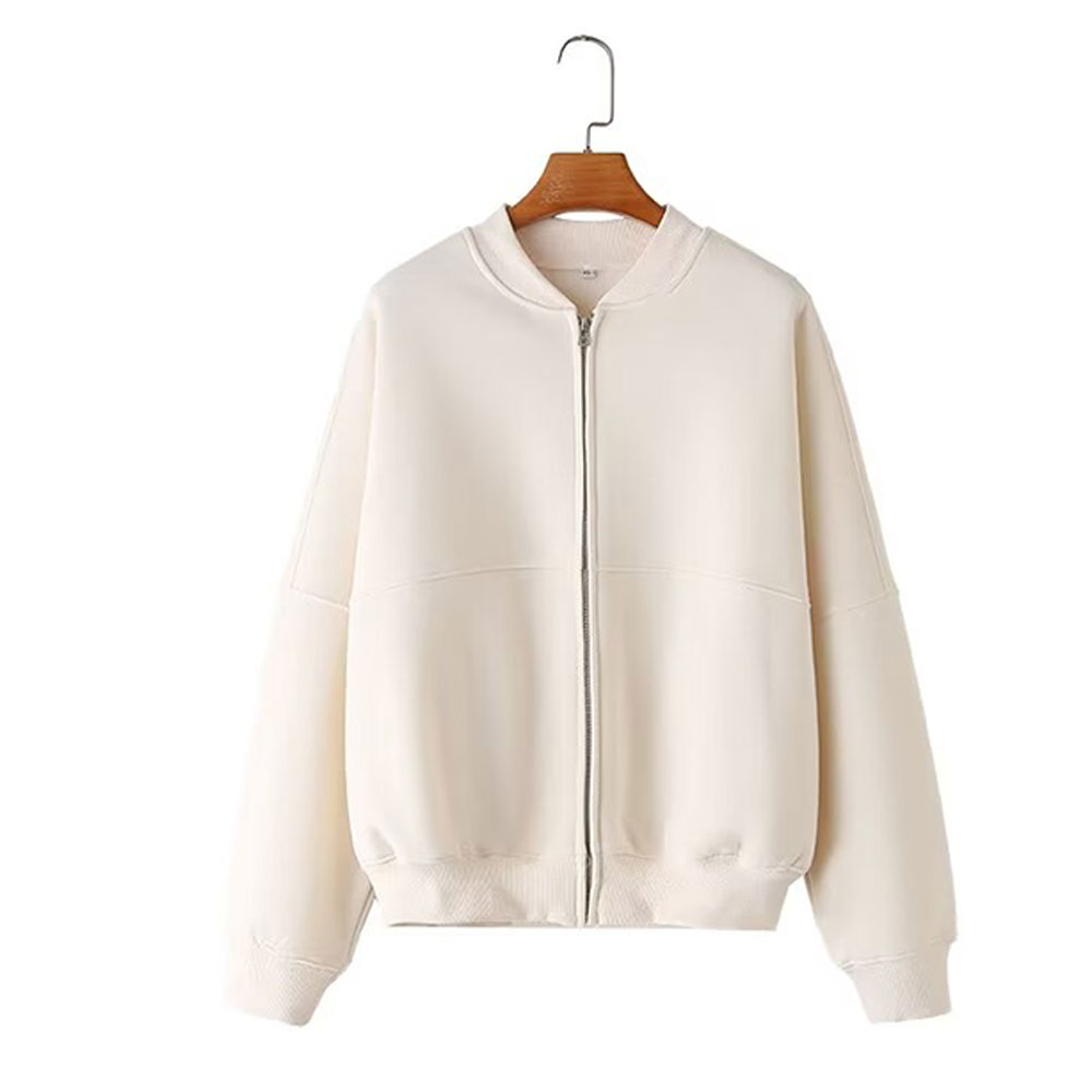 TRAFZA, chaqueta Bomber con cremallera de Color sólido Retro de 2 piezas para mujer, sudadera + traje de pantalones sueltos de terciopelo con cordones de cintura alta para mujer: S / Beige