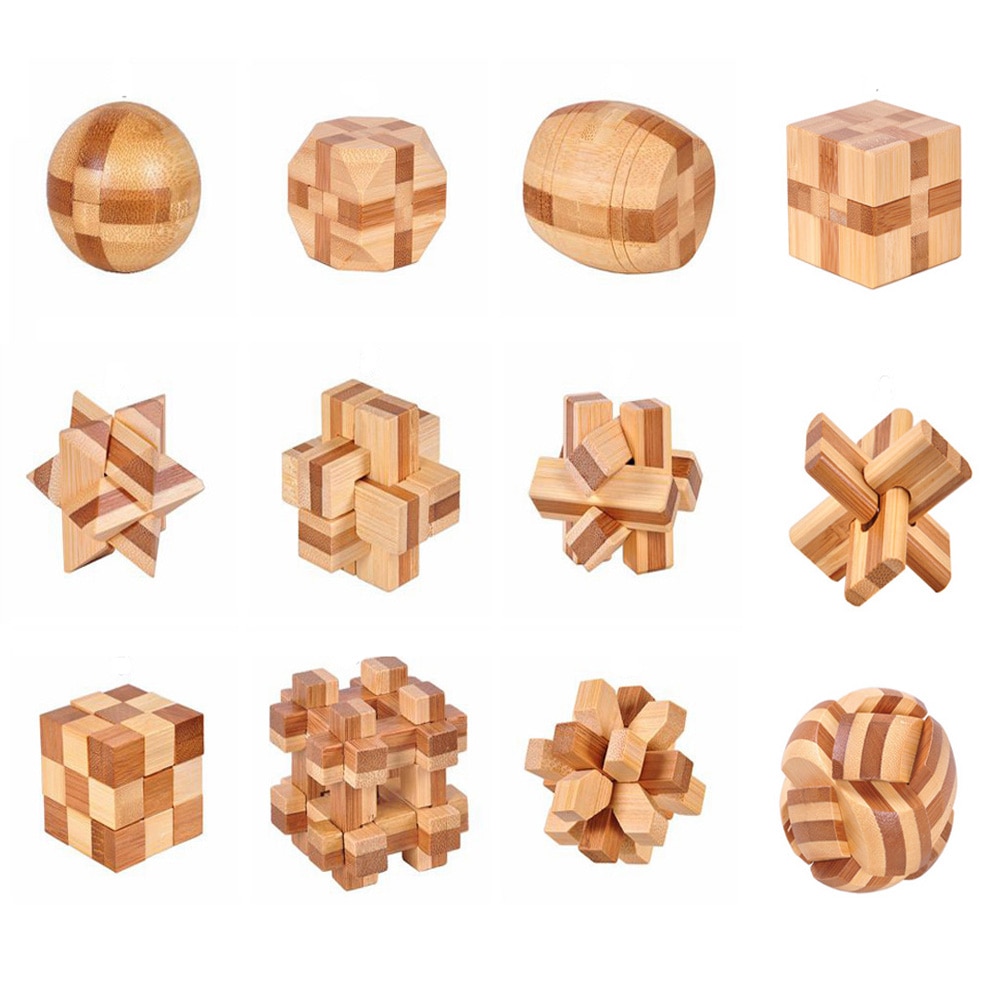 3D Wooden Interlocking Burr IQ Brain Teaser Kong Ming Lock Puzzles Game Toy Small Size For Adults Kids