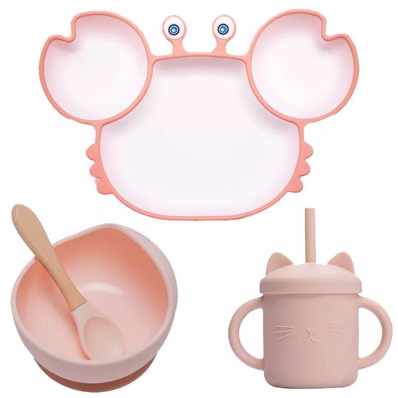 Silicone Feeding DishPlate Set for Baby Crab Shape Divider Tableware BPA Free Non-Slip Children Dishes Kitchenware Kids Stuff: Set 5