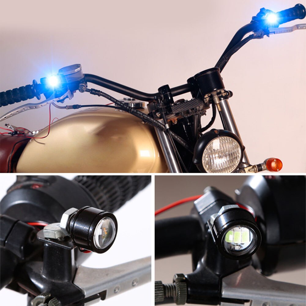 1 Pair LED Strobe Hawkeye DRL Tail Light Backup Lamp Motorcycle Mirrors Mount Eagle Eye Running Lamp