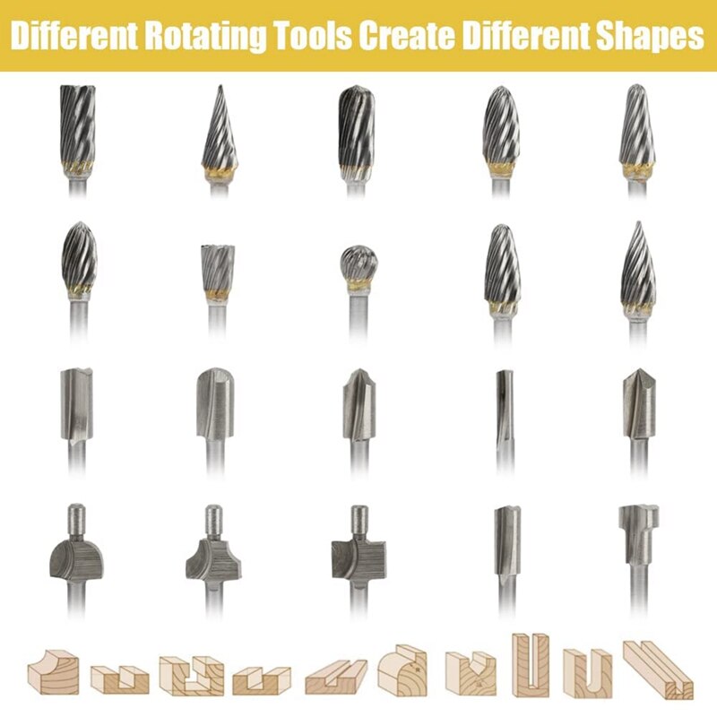 Carbide Burr Set With Rotary Router Bits 20Pcs Die Grinder Bits 1/8Inch Shank Rotary Burr Set For Woodworking,Drilling