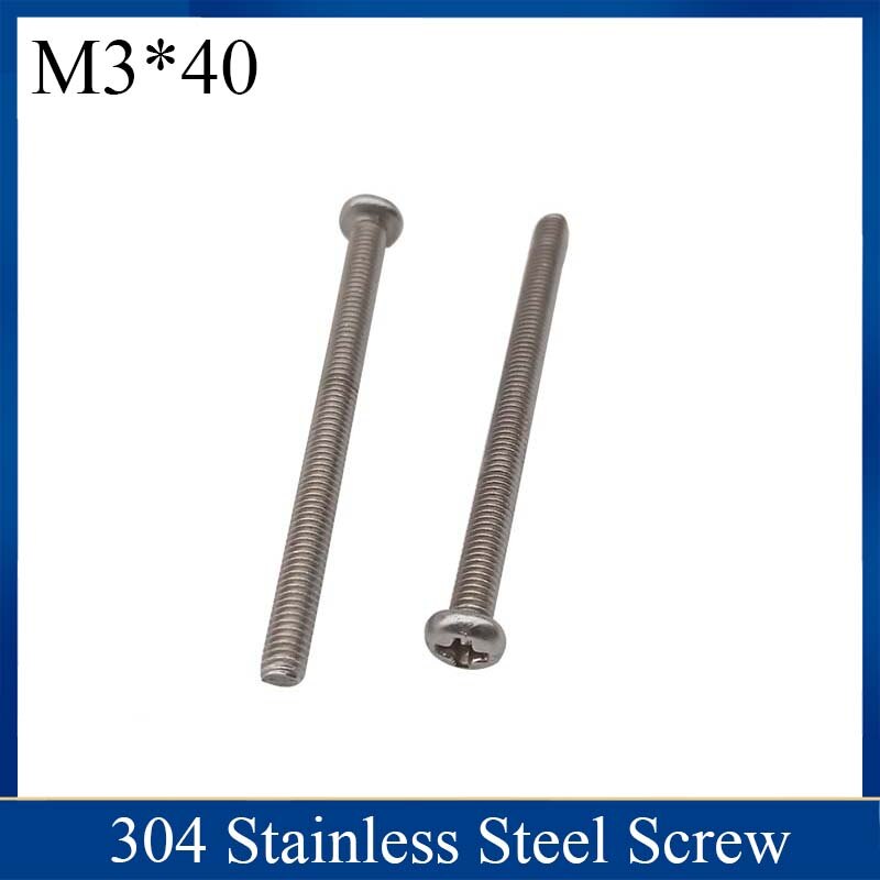 M3*40 Stainless Steel Screw 40mm Round Head Screws Phillips Crosshead Thread Bolt Brand fastener tools