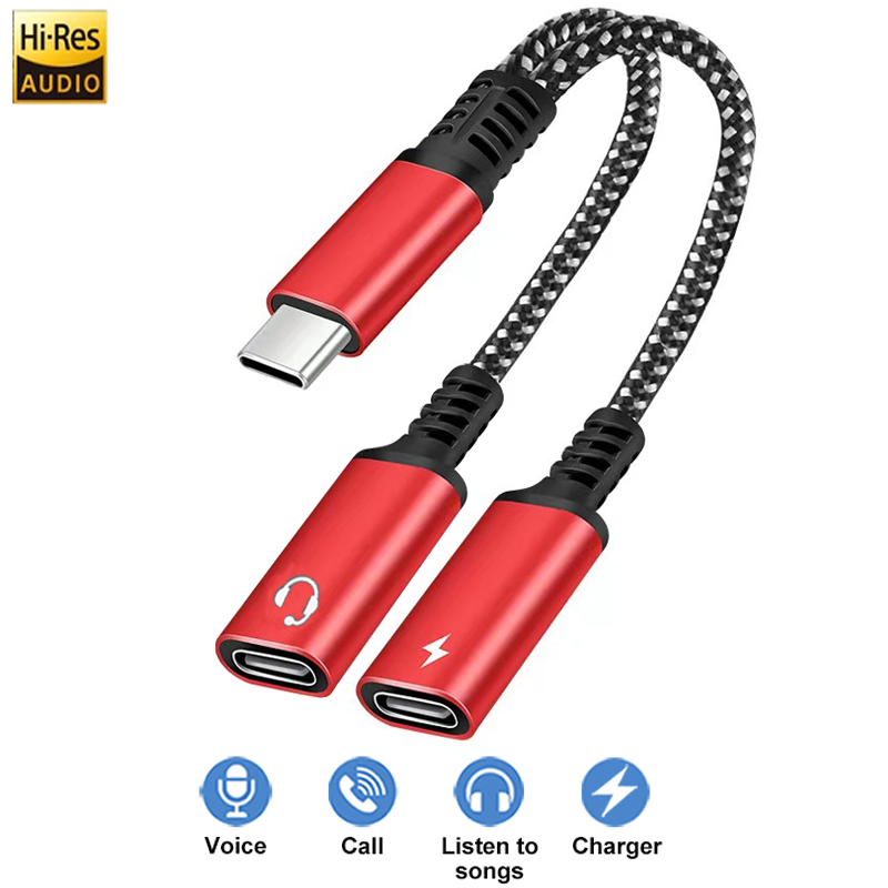 2 in 1 otg hörlursuttag usb typ c-splitter till dubbel usb c-hörlursadapter 60w laddare för iphone 15 samsung huawei xiaomi: Orange