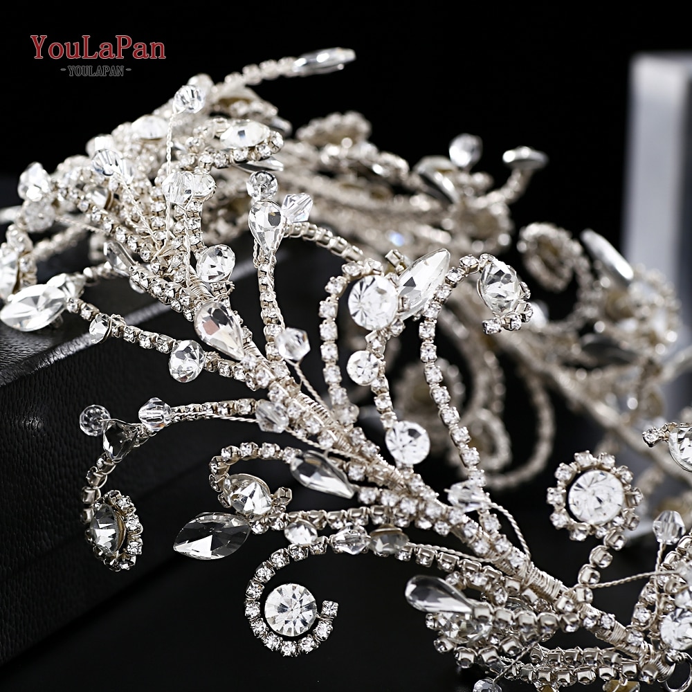YouLaPan HP250 Nobby Wedding Crown Rhinestone Forehead Bridal Headband Women Crowns Pageant Handmade Wedding Hair Jewelry