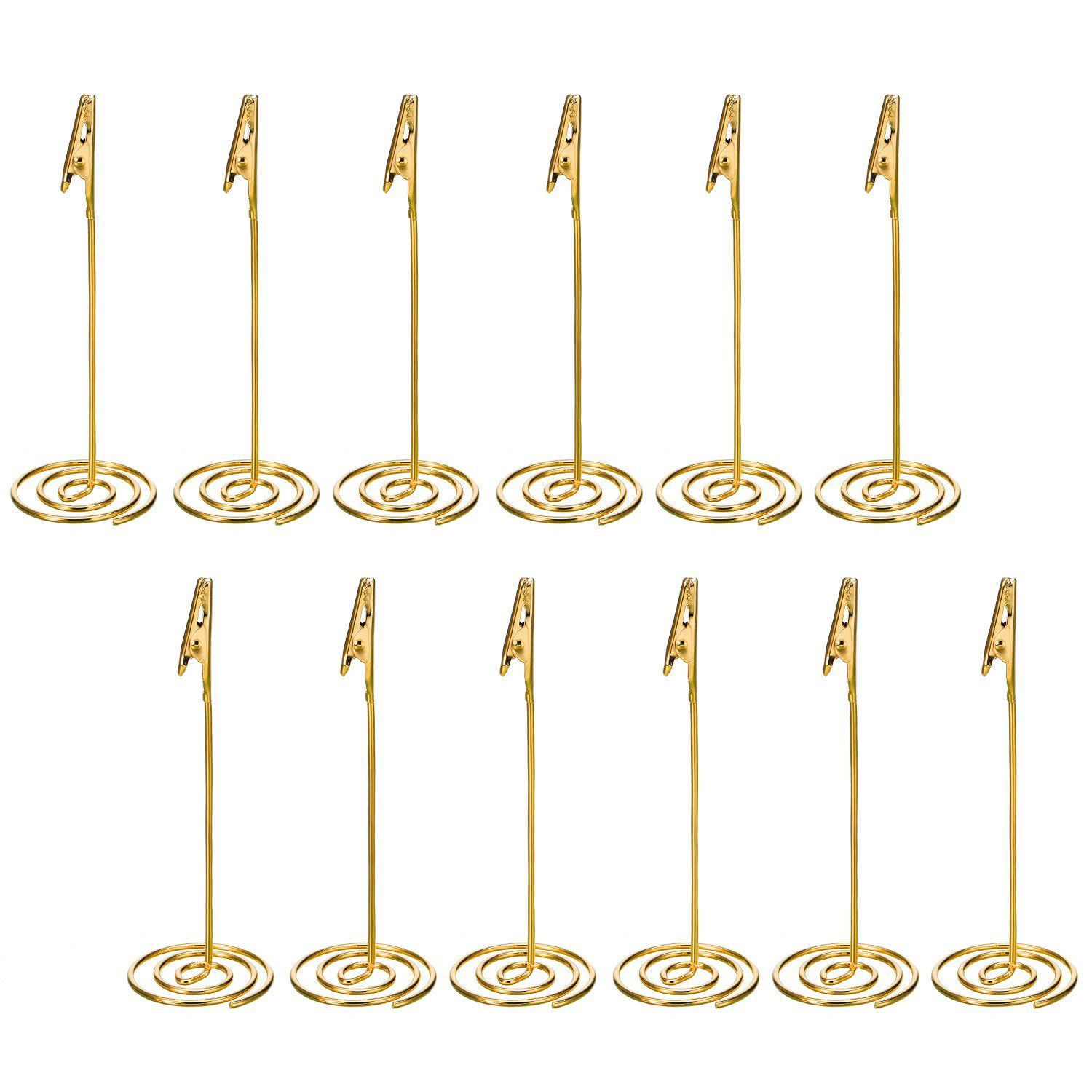 12 Pcs Table Number Card Holders with Alligator Clip Photo Memo Holder Clips for Wedding Party Favor, Golden