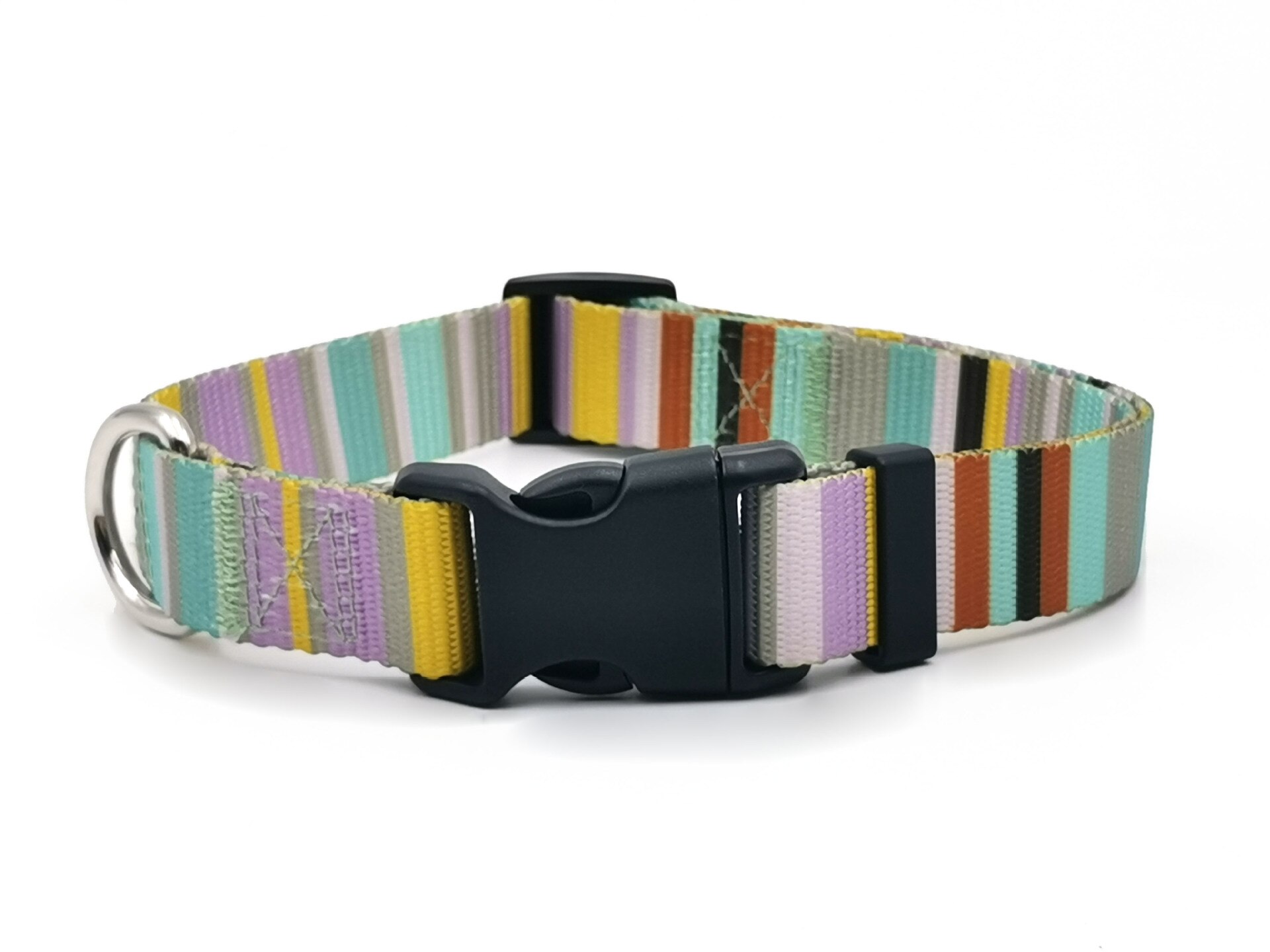 Collar con estampado de camuflaje para mascotas, Collar de nailon grande y de perro de talla mediana, de poliéster, suministros para perros pequeños, accesorios para perros: Colorful stripes