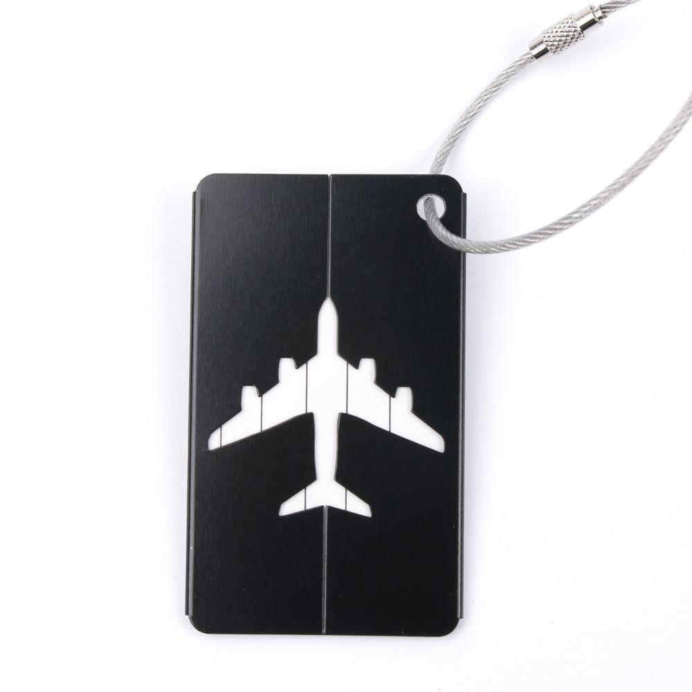 Draagbare Bagage Tags Aluminium Tag Koffer Id Naam Adres Houder Vliegtuig Bagage Boarding Label Kaart Reizen Accessoires: black
