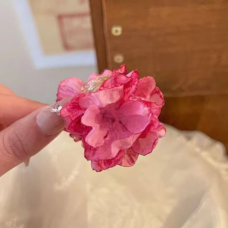 1 pinza para el cabello rosa de media altura para mujer; Clip lateral de tamaño pequeño; Nueva pinza para el cabello con flores francesas de primavera; Accesorios para el cabello: Rojo rosado