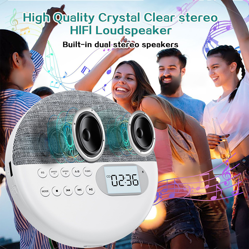 Multi-function Portable CD Player Two-way Bluetooth5.0 Speaker MP3 Player With Anti Skip Protection Dual Stereo CD Music Walkman