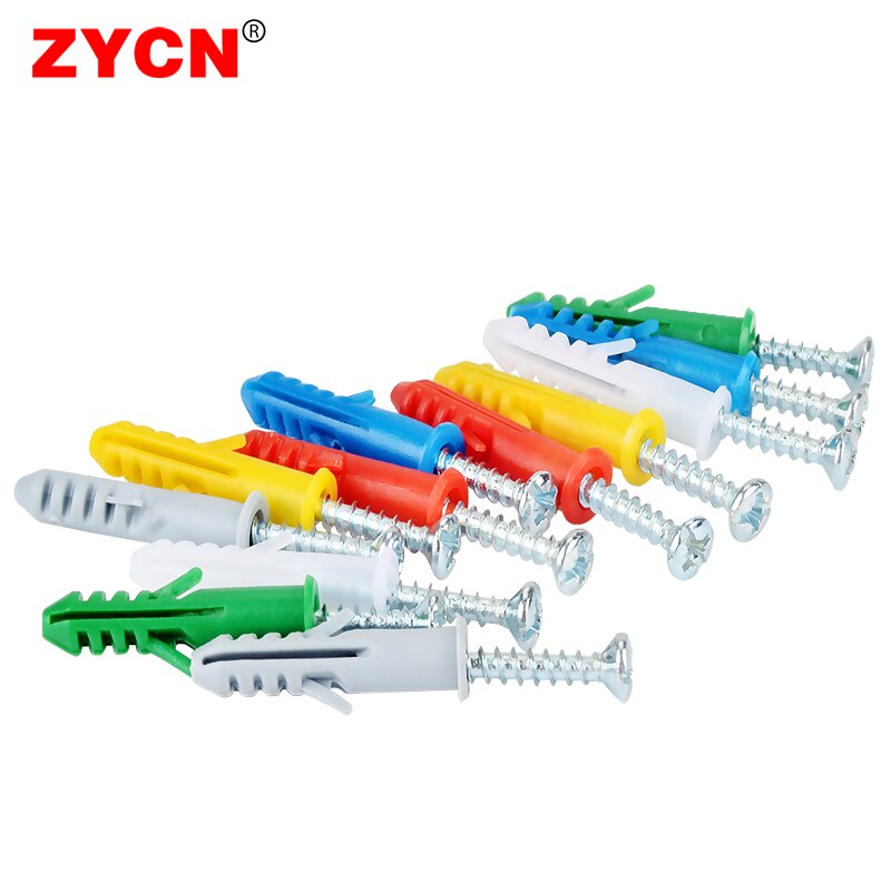 50 Set Plastic Expansion Tube Pipe Wall Anchors Plugs M6/8/10/12 MM Ribbed Color Metal With Phillips Head Screw Kit Bolt