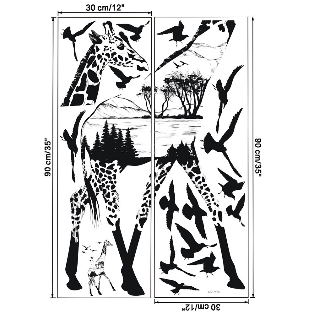 Black White Animal Silhouette Elk Zebra Eagle Horse Wolf Tiger Giraffe Wall Stickers Living Room Bedroom Decor Wallpaper: 8
