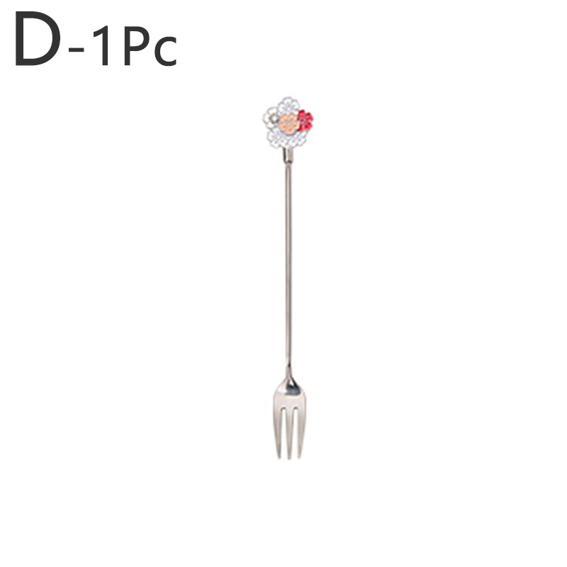 Cherry Blossom Daisy Pattern Spoon Fork Stainless Steel Thin Handle Tea Spoon Coffee Stirring Dessert Fork Tableware: D