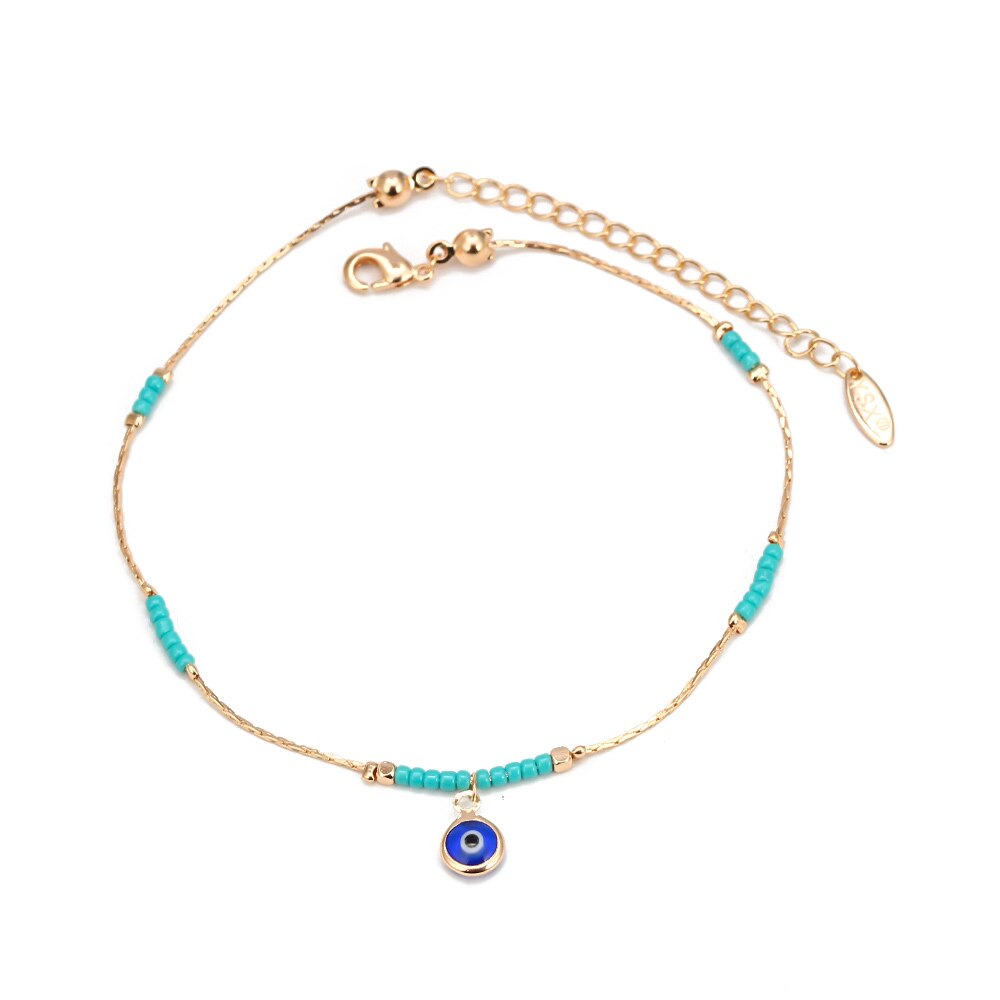 EVIL EYE Miyuki Bead Turkish Eye Charm Anklet Gold Silver Color Foot Chain Ankle Bracelet Adjustable Jewelry for Women BD320: Gold color