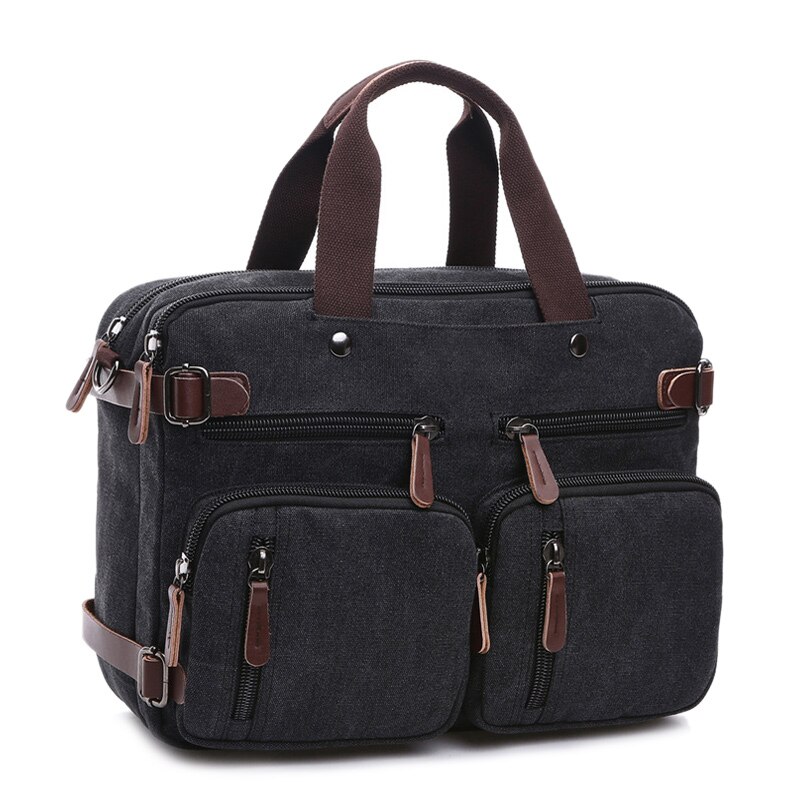 Men Canvas Briefcase Travel Bags Suitcase Classic Messenger Shoulder Bag Tote Handbag Big Casual Business Laptop Pocket XA138ZC: Black L