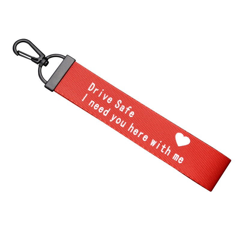 Zwart Rood Lint Sleutelhanger Vrouwen Mannen Drive Veilig IK nodig u hier met me Telefoon Geval Portemonnee Sleutelhanger Paar sleutel Lanyard porte clef