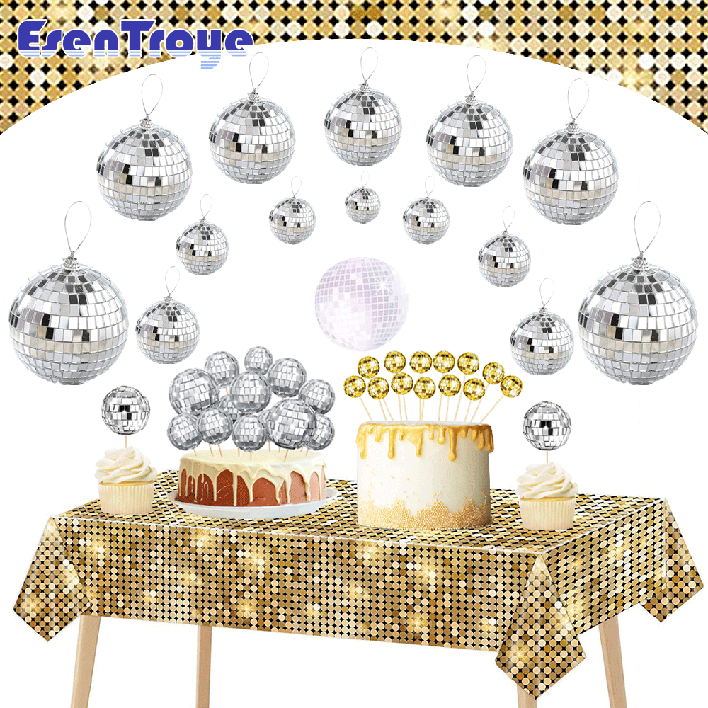 70er 80er 90er Disco Geburtstag Party Dekor Pailletten Tischdecke Spiegel Reflektierende Kugel Kuchen Topper Hochzeit Spiegelkugel Hängende Verzierung