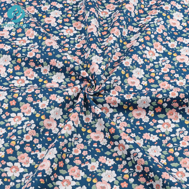 Fabric Meter Dark blue with Flowers Cotton Fabrics Women Baby Girls Dresses Skirts Sewing Cloth Blanket Cushion DIY Sewing Telas