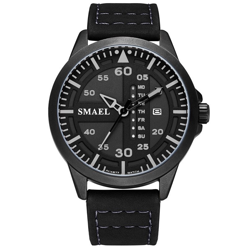 SMAEL1315 Heren Leisure Quartz Horloge Mode Eenvoudige Stijl Mannen Business Lederen Horloge: Black