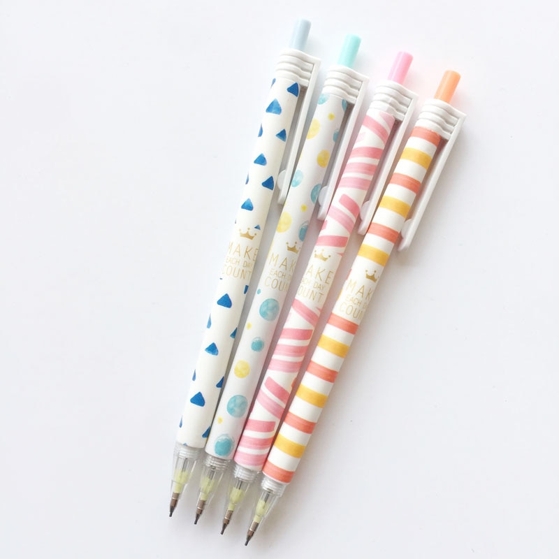 3X Simple Stripe Dots Press Mechanical Pencil School Office Supply Student Stationery Kid Automatic Pencil 0.7mm