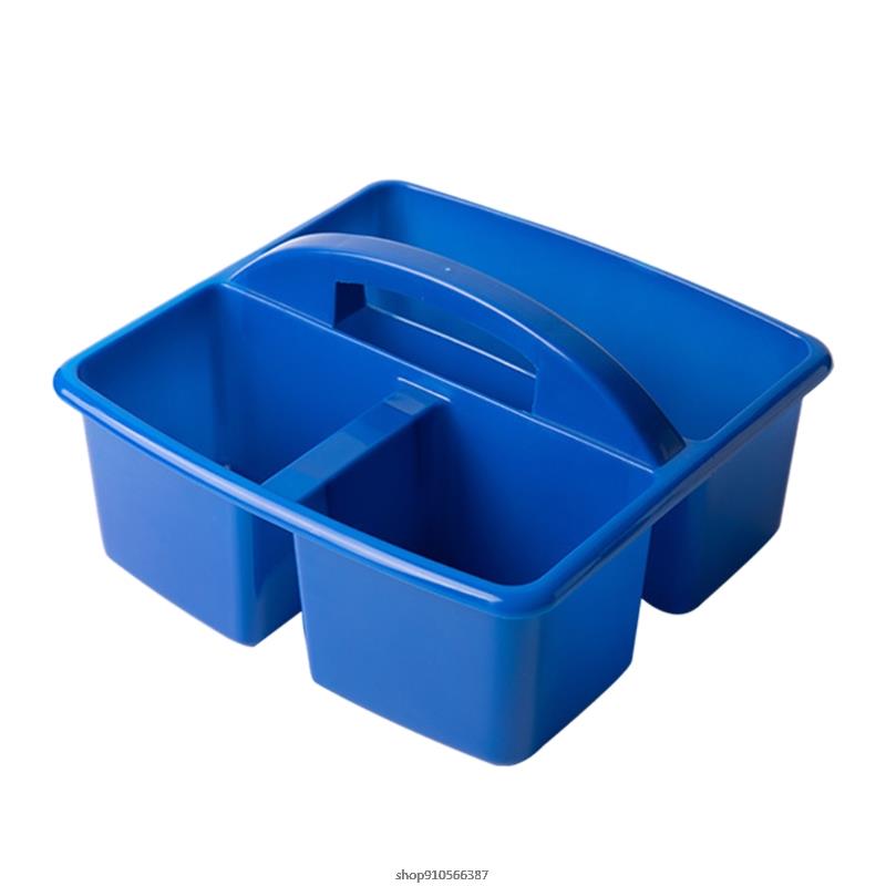 Portable Storage Caddies Box Plastic Divided Basket Bin with 3 Compartments Office Desk Organizer for Art Paint Brushes: Blue