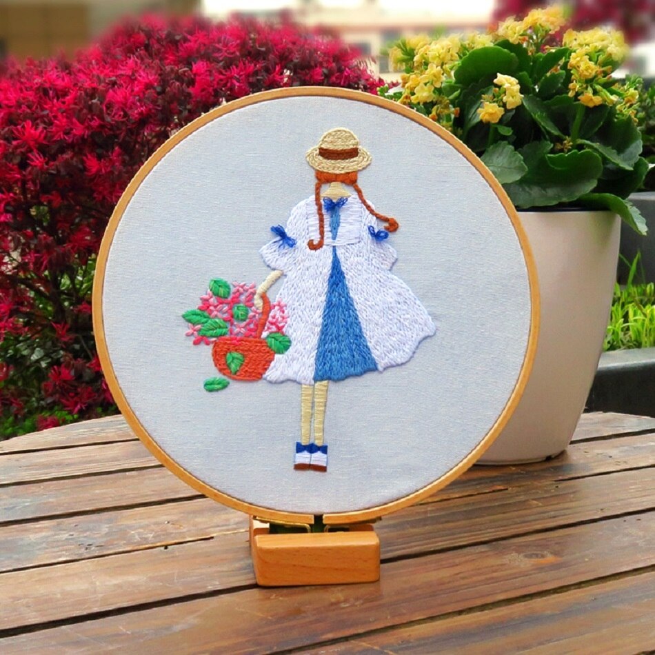 DIY Embroidery Flower Handwork Needlework for Beginner Cross Stitch Kit Ribbon Painting Embroidery Hoop Home Decoration: 01