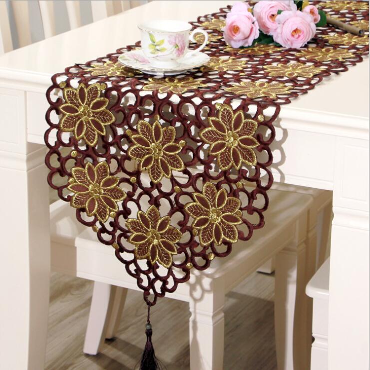 Fyjafon Table Runner Classical Table Runners 40*150cm To 40*246cm Hollow Modern Embroidered Table Runner Coffee
