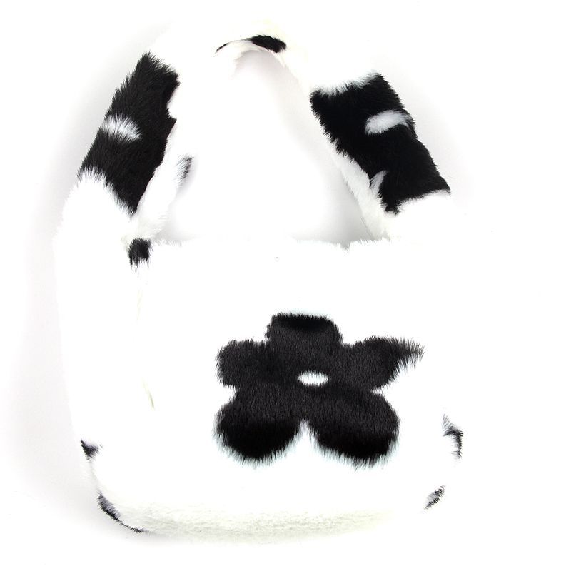 Zebra Print Dames Zachte Pluche Schoudertassen Vintage Faux Fur Vrouwen Leuke Bloem Onderarm Zak Cool Meisjes Harige Tote Purse handtassen