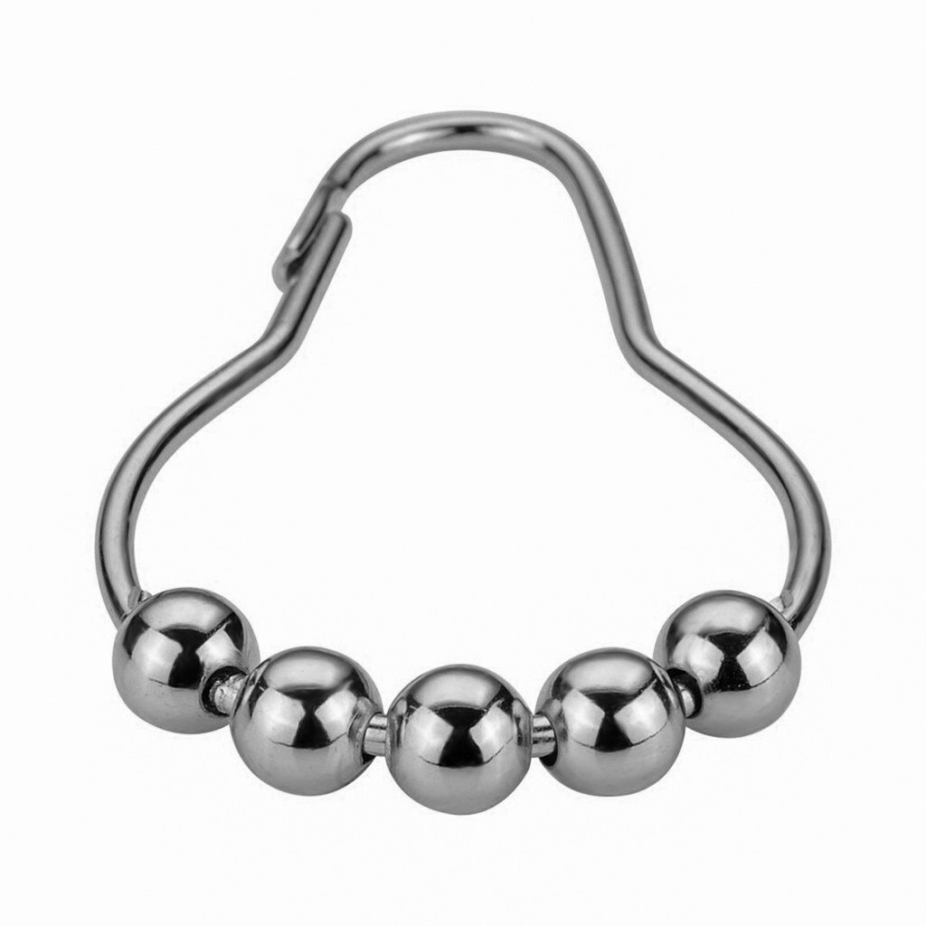 12 pcs Stainless Steel Curtain Hooks Bath Curtain Rollerball Shower Polished Satin Nickel Ball Curtain Rings Hooks 5 Rollers