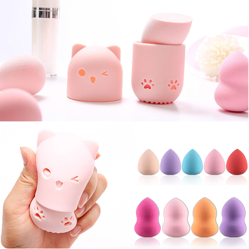Soft Silicone Powder Puff Pink Cat Sponge Holder Drying Holder Egg Stand Beauty Sponges Case For Washing Cosmetic Make Up Tools