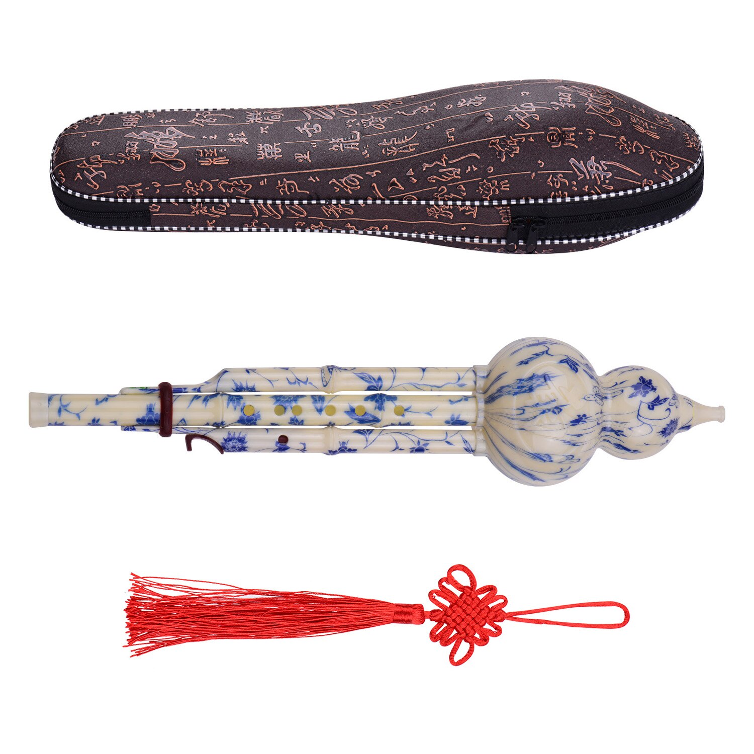 Hulusi-Flauta de resina de 2 tonos para principiantes, instrumento tradicional chino con funda de transporte de nudo chino: Blue