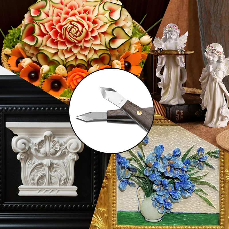 Markeringsmes Koolstofstaal mes Dubbele schuine opvallend mes Houten handvat met beschermhoes voor markering en snijwerk