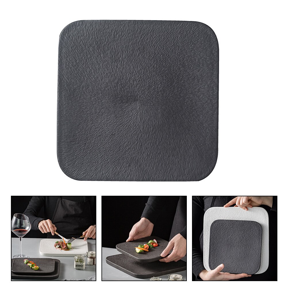 Ceramic Food Plate Snack Serving Dish Practical Food Storage Plate Steak Plate: Black