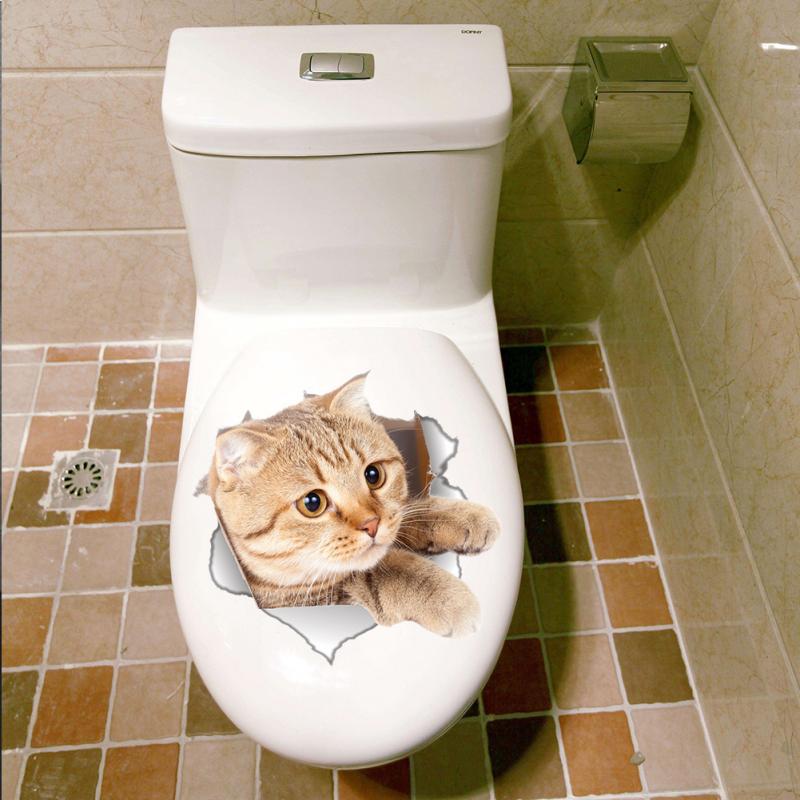 3D Cats Wall Sticker Toilet Stickers Hole View Vivid CatBathroom For Home Decoration Animals Vinyl Decals Art Sticker Poster