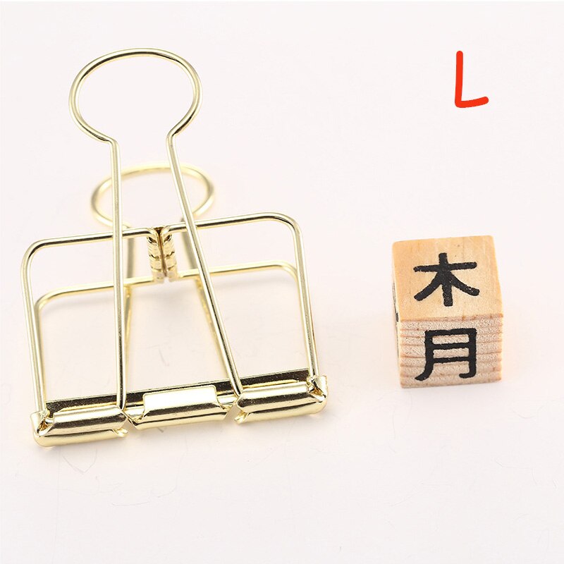 1 PCS Novelty Solid Color Hollow Out Metal Binder Clips S M L Notes Letter Paper Clips Marking Office Stationery Supplies: L Gold