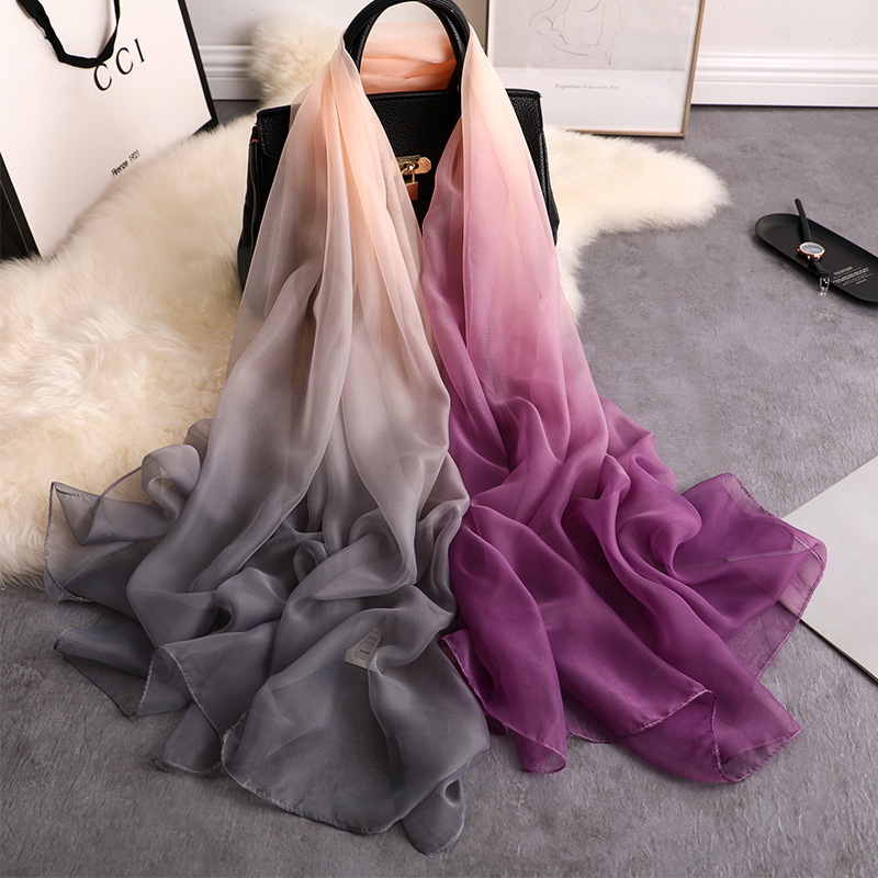 Femmes soie Foulard châles printemps Foulard foulards dame dégradé couleur solide Pashmina plage étole penser Bandana Hijabs