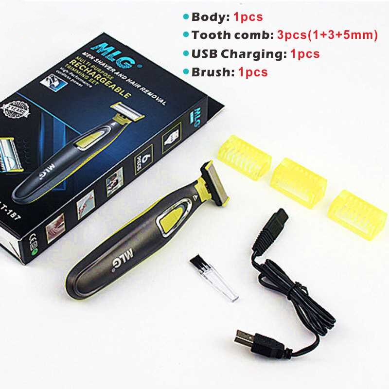 MLG lavabile ricaricabile rasoio elettrico barba rasoio corpo Trimmer uomini rasatura macchina capelli cura del viso pulizia: Shaver 1set