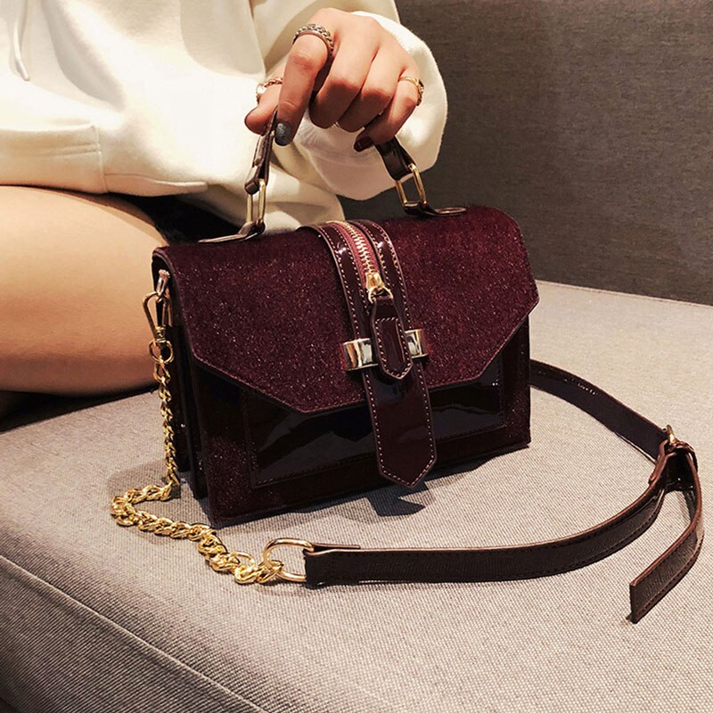 Leopard Crossbody Bags For Women With Zipper Decoration Ladies Chain Handbags And Purses Patent Leather Small Shoulder Bag: red