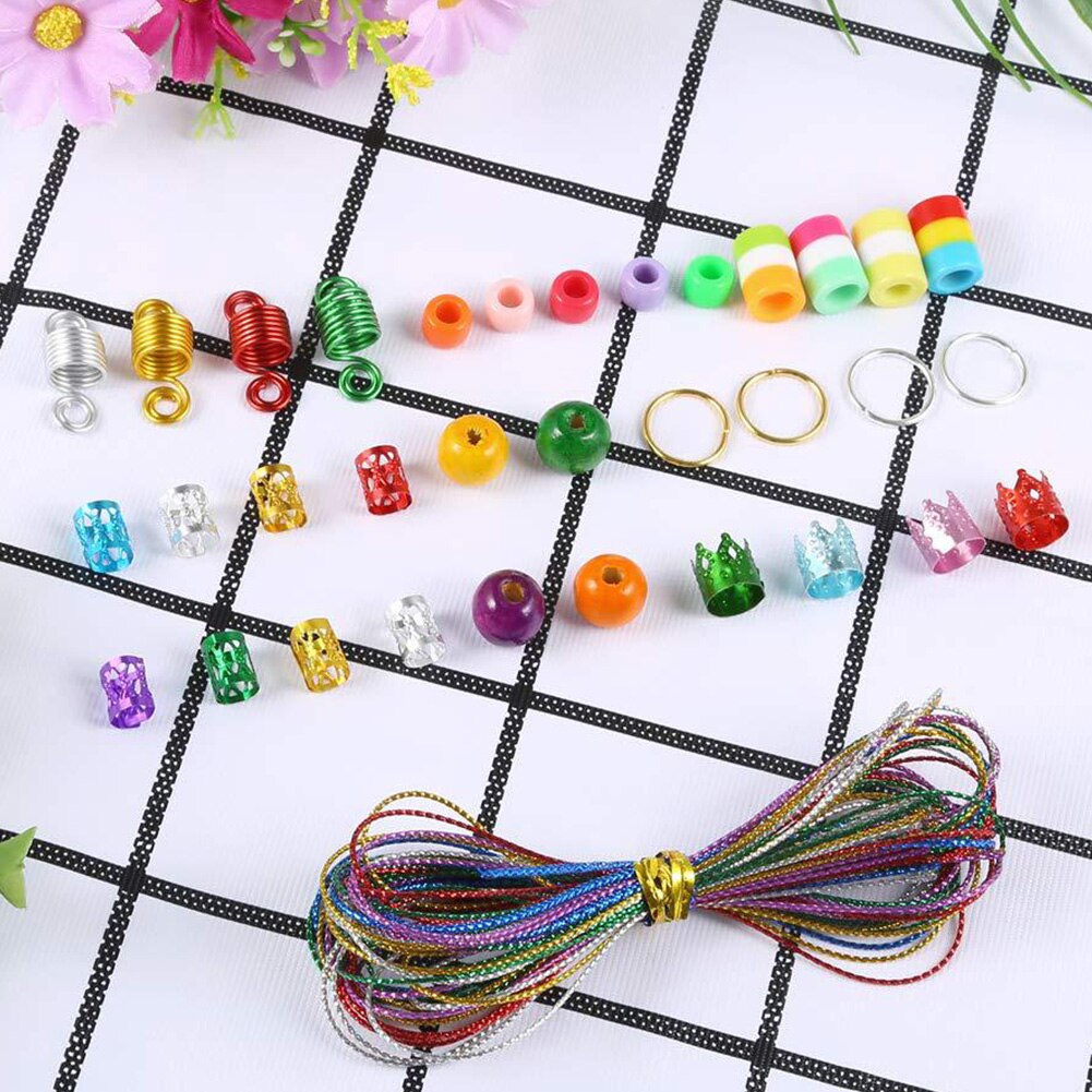 240pcs/box Styling Adjustable Metal Cuffs Clip Extension Mixed Colors Beads Dreadlocks Hair Rings Women Accessories Tubes Braid