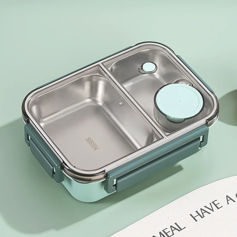 Lunchbox van 304 roestvrij staal met servies voor volwassenen Kinderen Lekvrije lunchcontainer Draagbare roosters Bento Box Voedselcontainers: Blauw