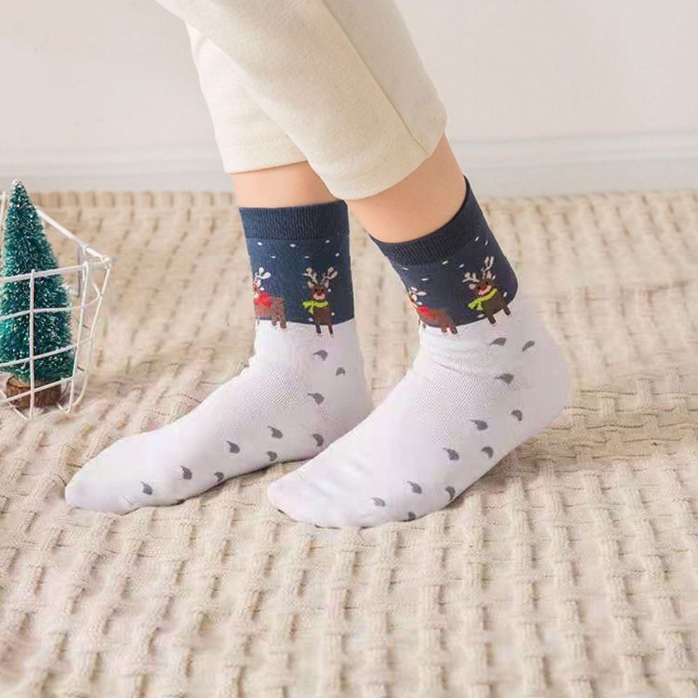Chaussettes de Noël - Épais Coton Crew Socks - Renne & Cartoon Bas - Toutes Saisons: Gris foncÃÂ©