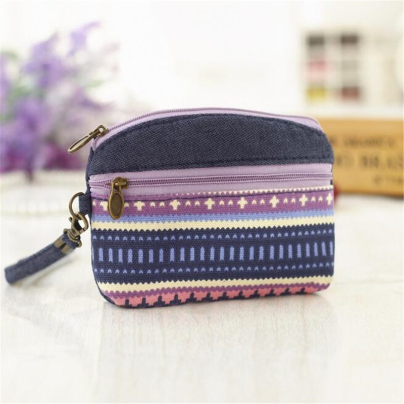 Women Ethnic Cotton Fabric Coin Purse Clutch Key Card Holder Children Kids Wallet Double Zipper Coin Purses porte monnaie femme