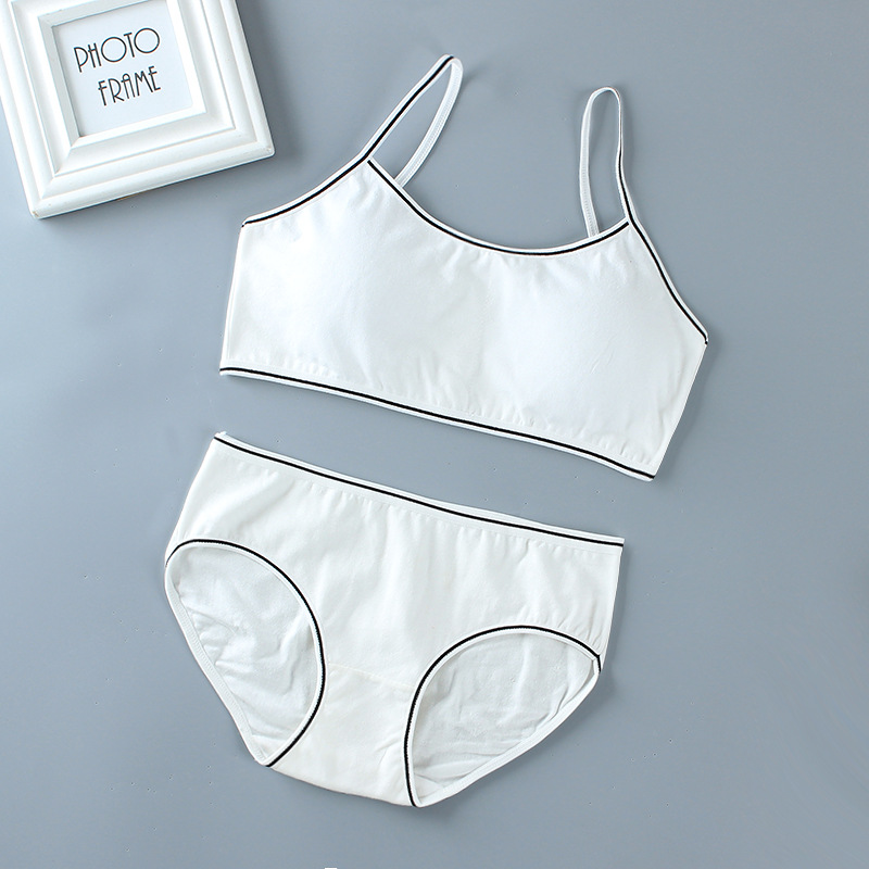 1Set intimo e mutandine per ragazze adolescenti top in cotone 100% gilet morbido traspirante slip da palestra per esterno reggiseno da allenamento per 8 16T: White set