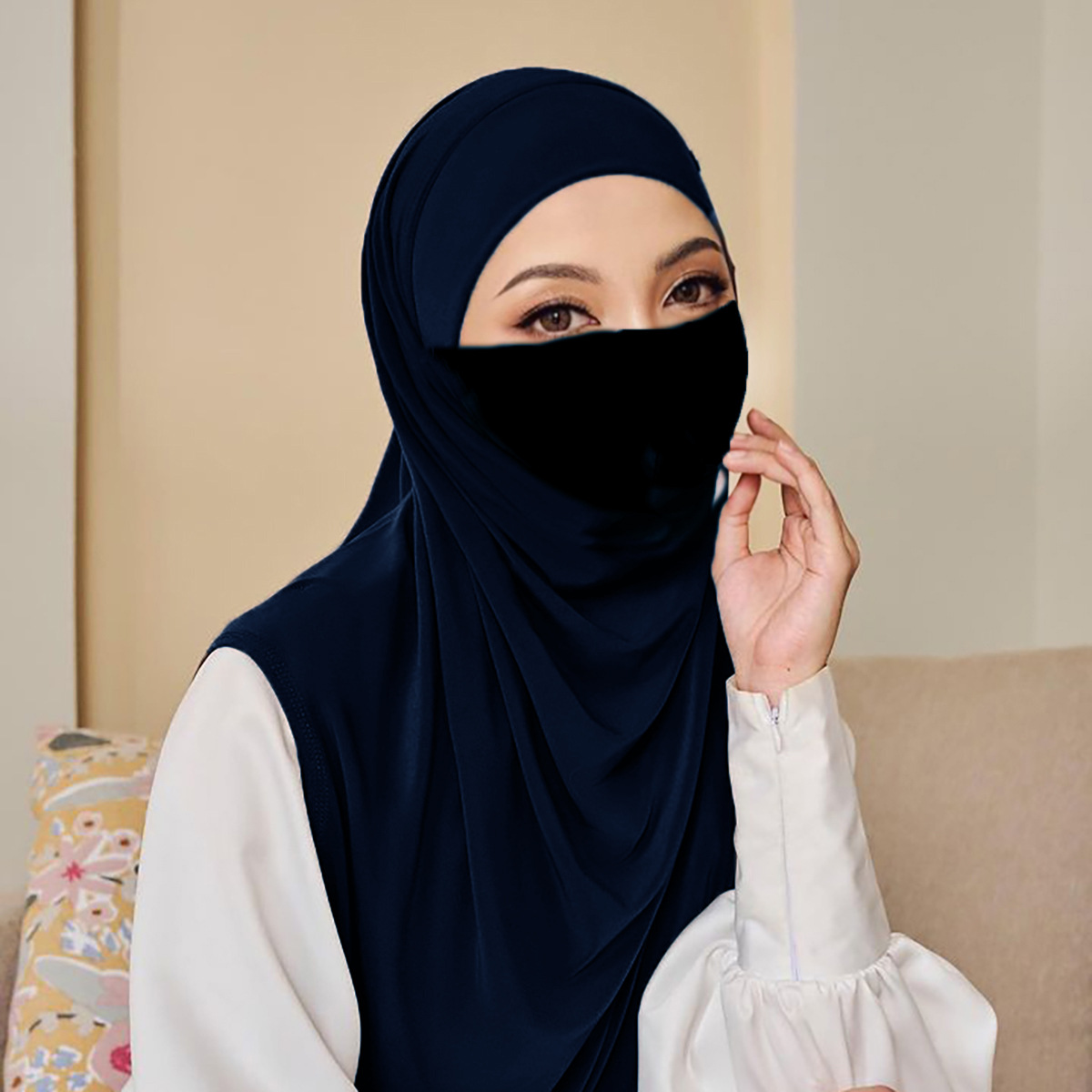Ramadan Spring Summer Breathable Ironless Hijabs Long Instant Hijab Woman Ready To Wear With Face Masks Ready to Wear Hijabs