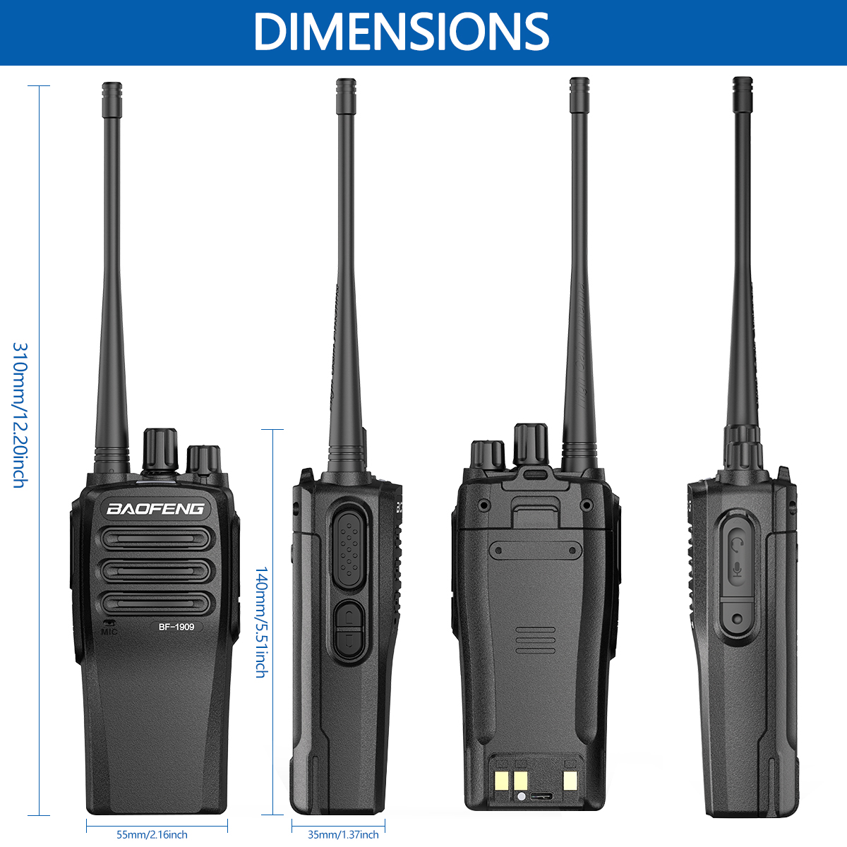 BaoFeng BF 1909 12W High Power Walkie Talkie Long Range Two Way Radio Type C Charging Transmitter Upgrade BF 888S UV 5R UV 82
