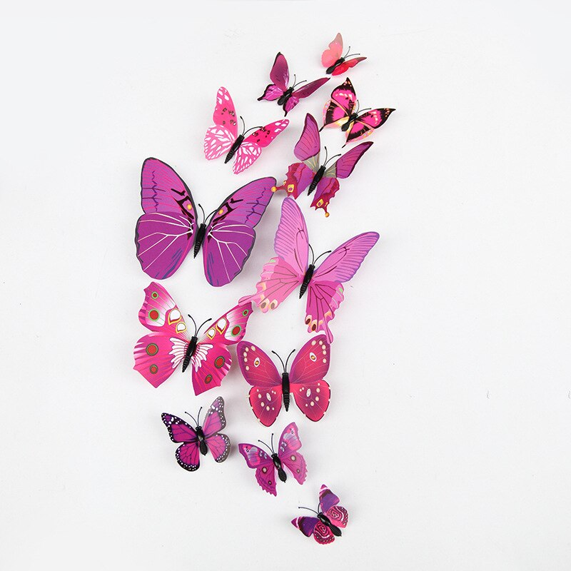 12Pcs 3D Double layer Butterfly Wall Stickers Butterfly Fridge sticker DIY Art Home Decoration Wall Stickers Wall Decals: Purple