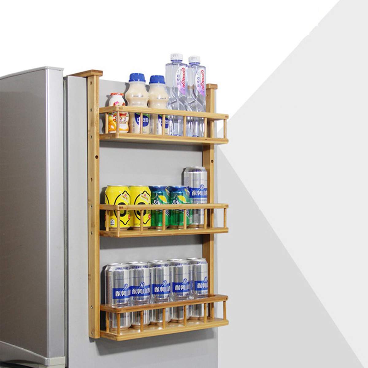 Multi-Layer Bamboo Adjustable Refrigerator Shelf Fridge Side Rack Sidewall Holder Kitchen Supplies Organizer Side Hanging Rack