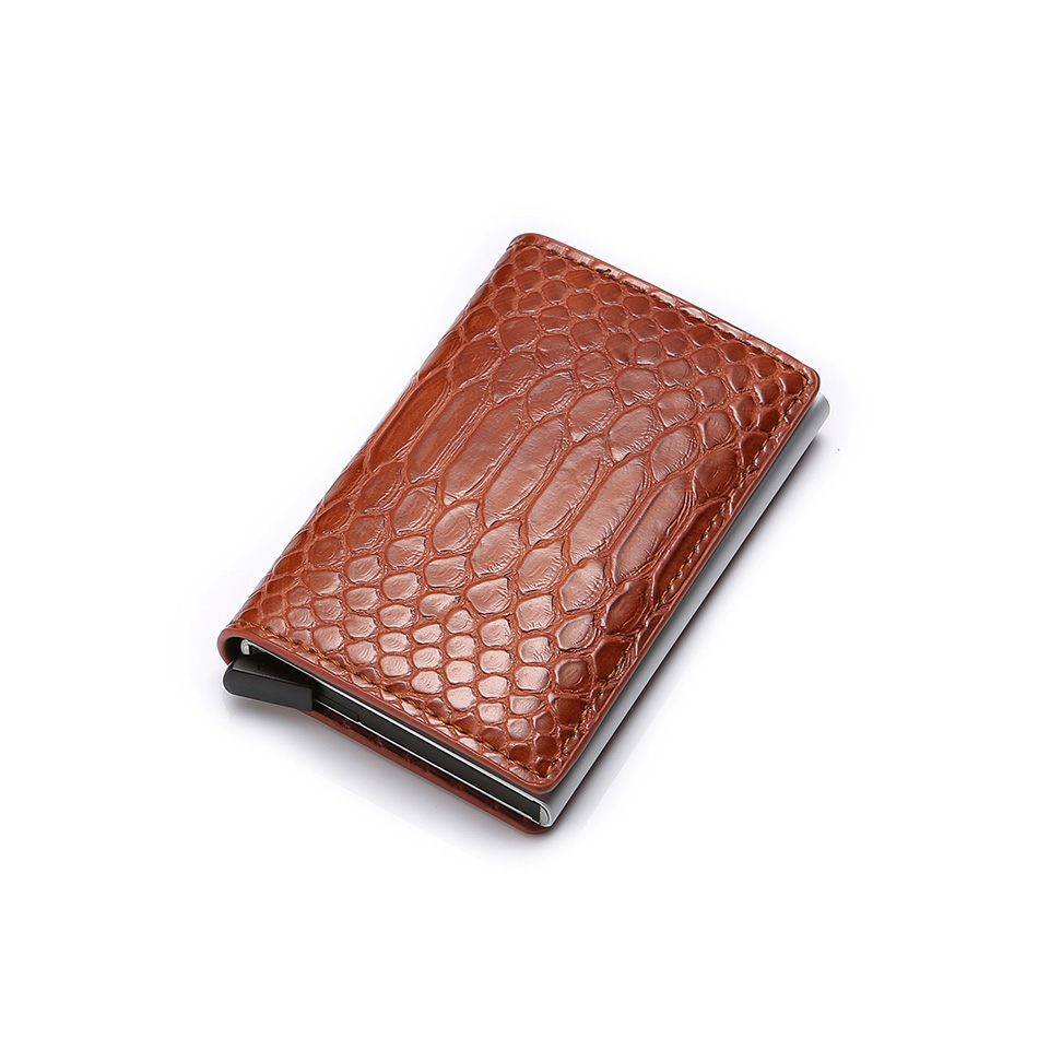 Rfid Women Credit Card Holder Aluminium Metal Wallet Ladies Mini Slim Business ID Card Holder Case Bag Cardholders pass holder: Brown