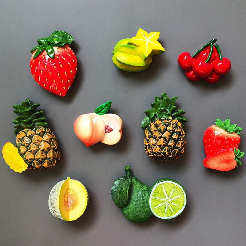 3D fresh fruit refrigerator magnetic stickers magnetic food room decoration Pineapple lemon cherry fridge magnets