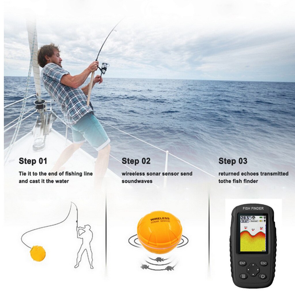 CHAMSGEND Wireless Fish Finder Portable Fish Finder Handheld LCD Display Portable Fishing Sonar Wireless Depth Finders